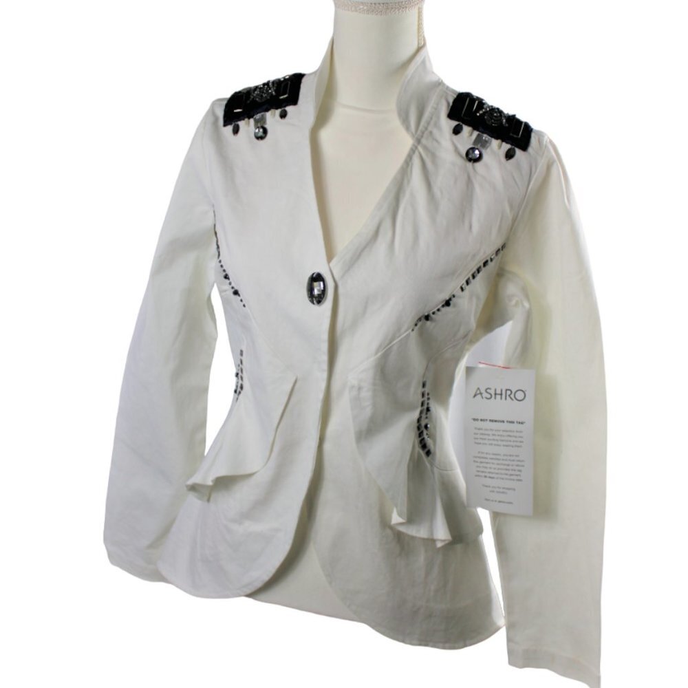Ashro Linda White Rhinestone/Sequin/Beaded Cruise Wear Styling Jacket Size 8 - Picture 4 of 11